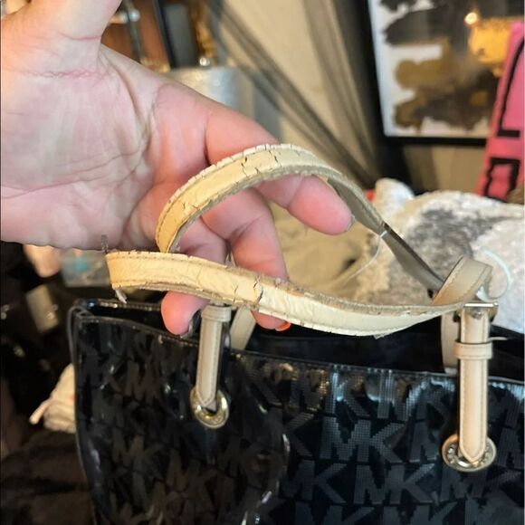 Mk michael Kors black patent leather signature jet set logo tote bag purse bag - Picture 5 of 10